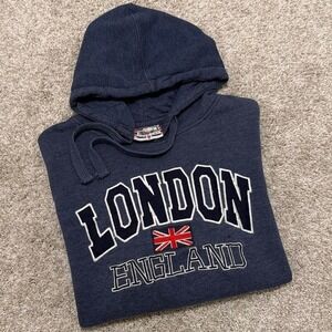Y2K Vintage Zone One London England Embroidered Hoodie | Washed Navy | Medium